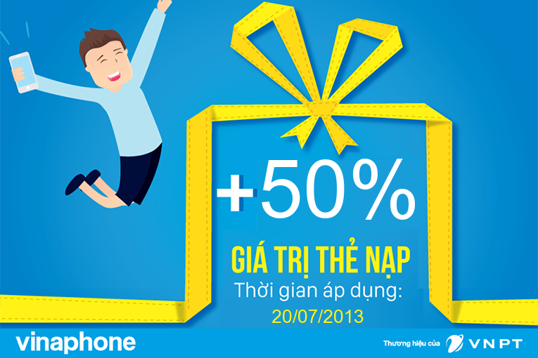 Vinaphone khuyến mại 50% giá trị thẻ nạp trong ngày 20/7/2013